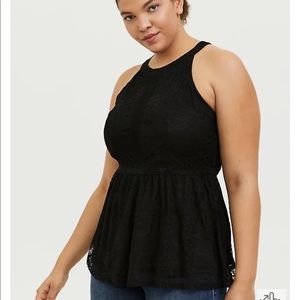Torrid Black Lace High Neck Peplum Top